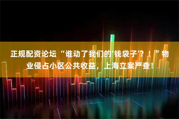 正规配资论坛 “谁动了我们的‘钱袋子’？！”物业侵占小区公共收益，上海立案严查！